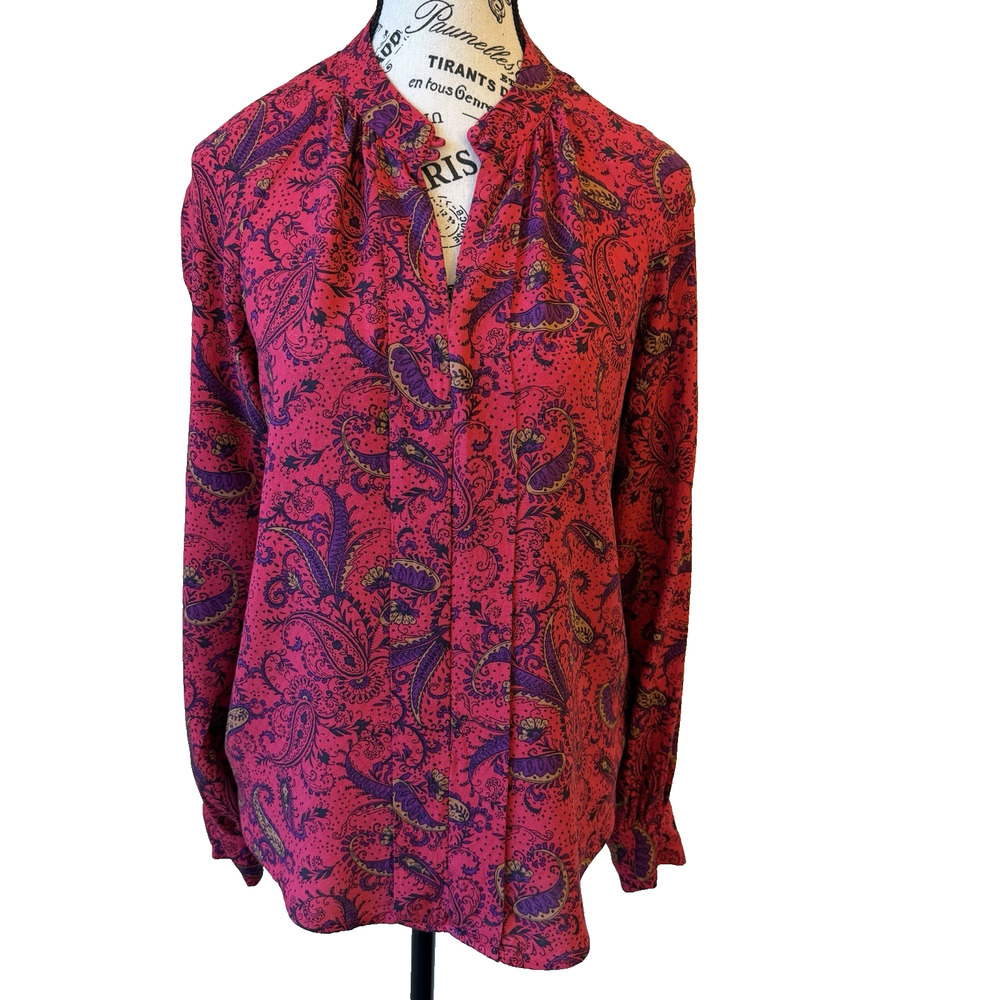 Liz Claiborne Women’s Blouse Size Small Pink/Purple Paisley Long Sleeve Pullover
